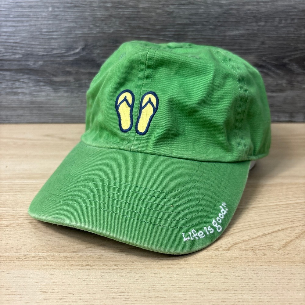 Life is Good Hat Cap Strap Back Green Sandals Flip Flops Camp Jake Beach